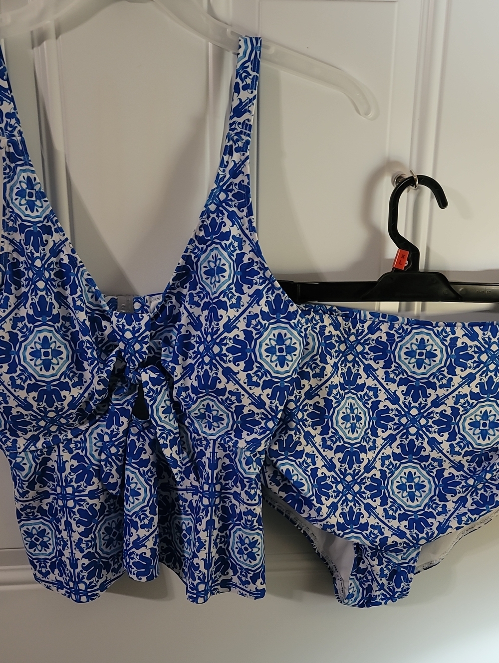 Blue & White Tile Print Tankini Swim Set